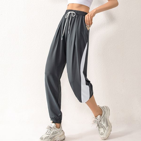 

2020 new dry quick fabric drawstring running sport joggers women loose athletic gym fitness sweatpants with two side pockets, Black;blue