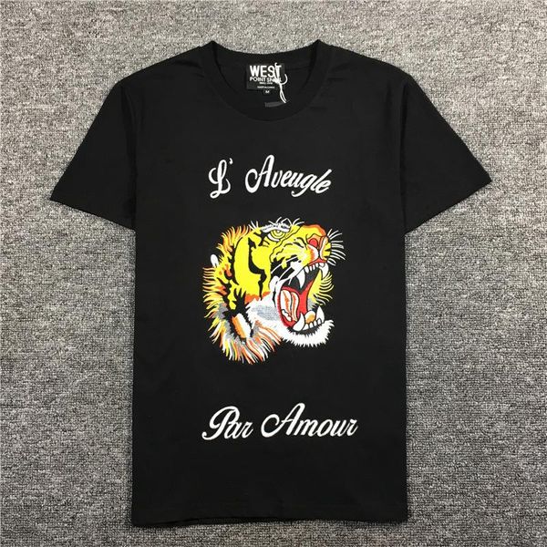 

new novelty 19ss men 'aveugle par amour embroider tiger t shirts t-shirt hip hop skateboard street cotton t-shirts tee #f58, White;black