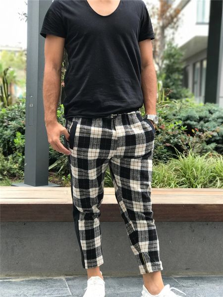 

plaid print mens designer jogger pants fashion panelled pockets joggers mens sweatpants casual active males clothing, Black