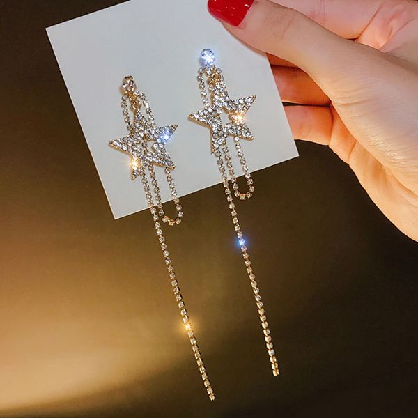 

2020 high grade sense earrings women's long non-mainstream elegant five-pointed star ear stud, Silver