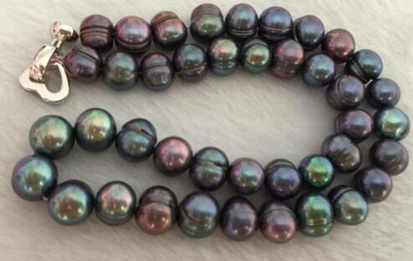 

huge9-10mm south sea baroque black green pearl necklace 18 inch 925 s, Silver
