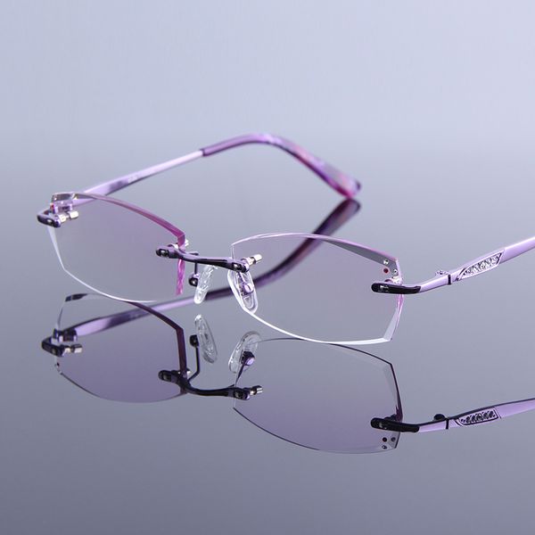 

reading glasses women reader rhinestone eyeglass frames frameless tinted purple clear lens rimless designer eye glasses, White;black