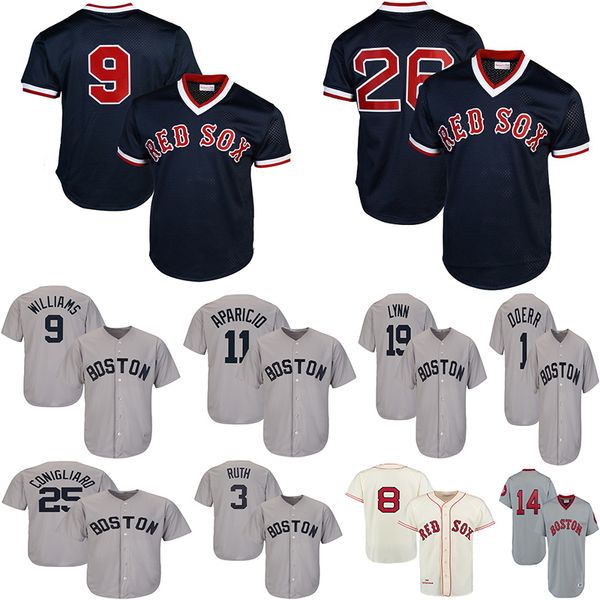 

Men's Boston Red Carl Yastrzemski 1975 Fred Lynn Sox Jerseys Jim Rice Luis Tiant Bobby Doerr Williams Cooperstown Collection Baseball Jersey