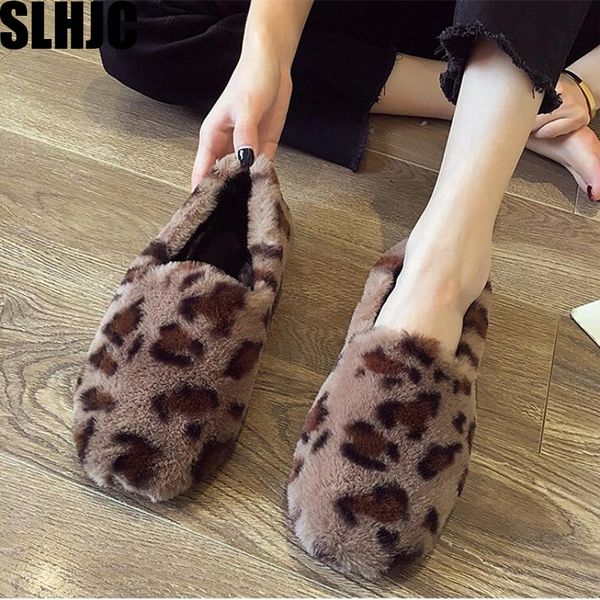 

slhjc women fur shoes round toe slip on casual autumn winter loafers female flat heel all match daily driving shoes, Black