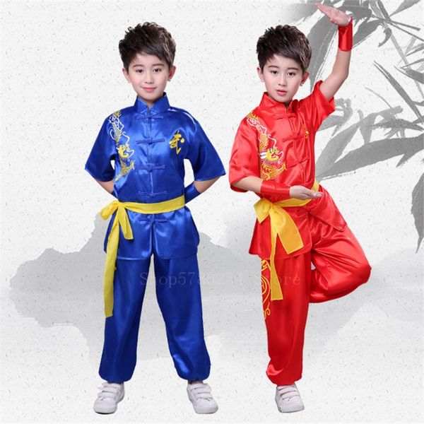 

children's day oriental dance boy girl traditional chinese clothing for kids clan men dragon shirt hanfu clothes, Red