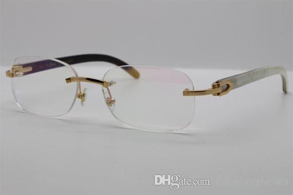 

eye glasses frames for men rimless 8200757 genuine natural buffalo horn white inside black rimless glasses frame size: 56-18-140mm, Silver