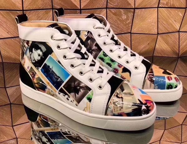 

2019 дизайнер почерк граффити классические туфли spike повседневная прогулка высота вырезать партии туфли красные нижние кроссовки роскошные, Black