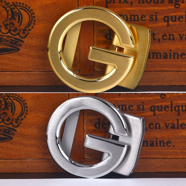 

304 belt stainless steel belt buckle men's automatic buckle waist head dongguan g letter customized, Slivery;black