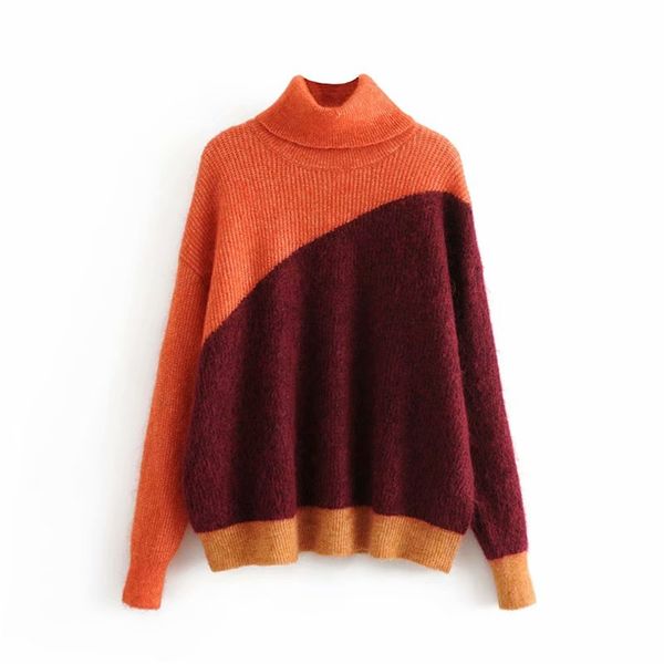 

women's new high collar long sleeve color blocking sweater in autumn 2019 mohair sweater 09598185050, White;black