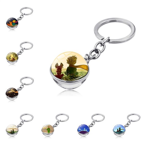 

le petit prince jewelry metal key chain holder keyring little prince art picture double sided glass ball keychain pendant, Silver