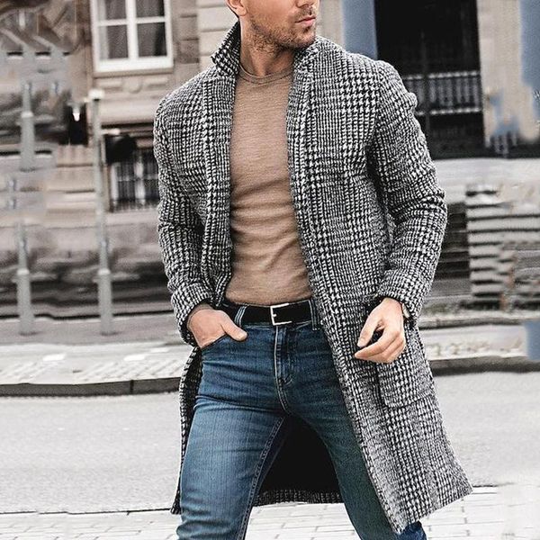 

hirigin men trench coat men winter classic slim long coat autumn men's trench solid long windbreaker vintage blends coats, Tan;black