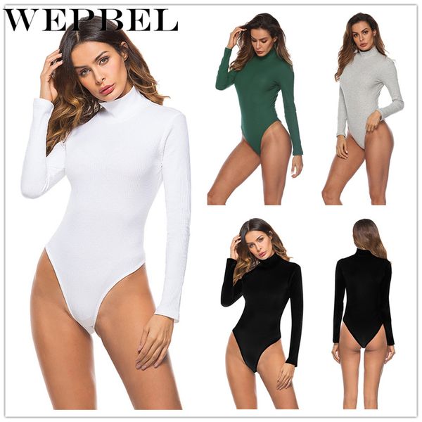 

wepbel women's stretchy tights long sleeve slim bodycon rompers high collar jumpsuits high elastic playsuit overalls, Black;white