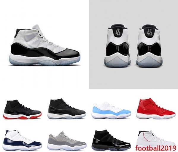 

with box 2019 mens and womens basketball shoes sneakers 11s concord number 45 bred cap and gown platinum tint for men trainers