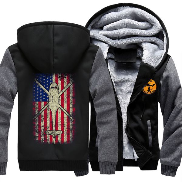 

coyong brand usa size 5xl hoody men flag helicopter hoodies winter thicken sweatshirts fleece jacket zipper casual coat, Black
