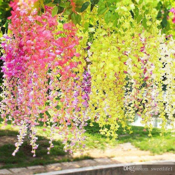 

artificial wisteria fake hanging vine silk foliage flower leaf garland plant home garden wedding decoration 110cm