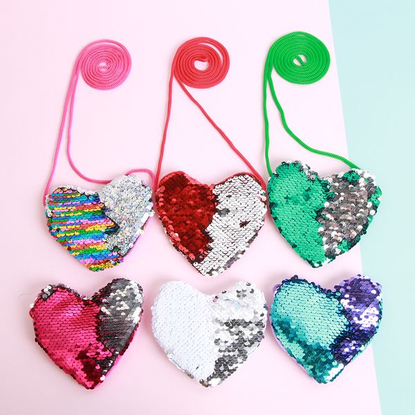 

new sequins loving heart tail kids shoulder bag girl mini messenger bag coin bag cartoon boys small coin purse children handbags, Red;black