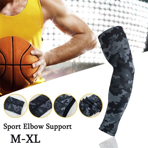 

running basketball armband extended sport elbow sleeve pad compression arm warmer elbow protector brace support for men, Black