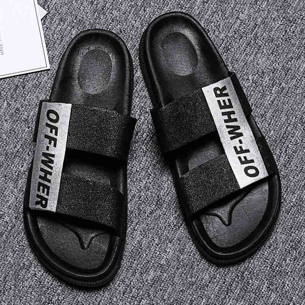 

new men sandals designer shoes luxury slide summer fashion wide flat slippery sandals slipper leather flip flops outdoor beach slippers, Black