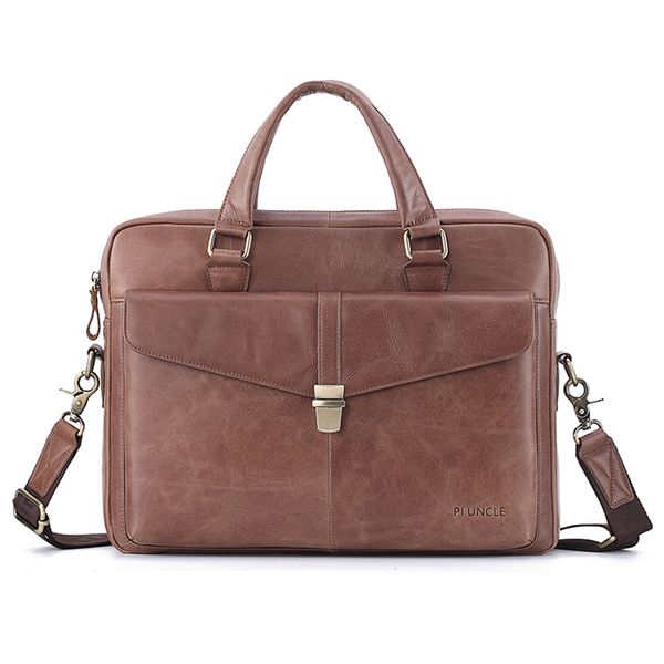 

men's leather business briefcase computer handbag for work cross body lapbag office soft leather big bag for men