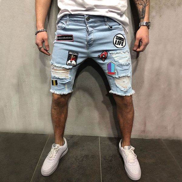 

2020 fashion mens designer denim shorts summer zipper ripped jeans mens slim pants hip hop mens short jeans blue