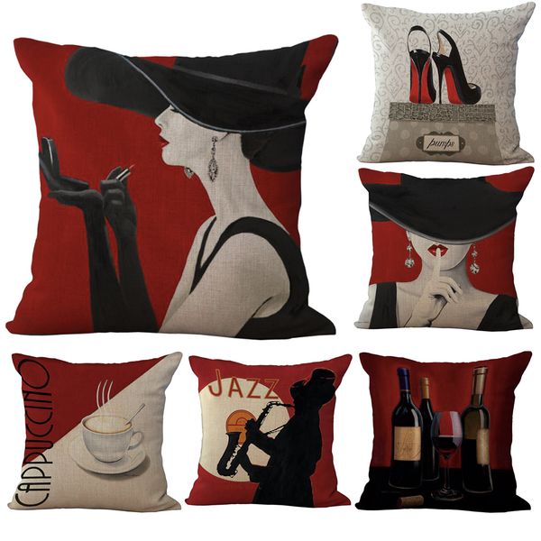 French Red Wine Woman Lipstick Neck Body Pillowcase Linen Bed