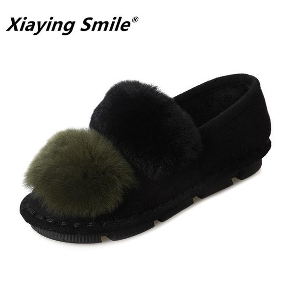 

xiaying smile women snow flats new arrive women fashion casual keep warm short plush shoes popular faux fur mixed crolors shoes y190704, Black