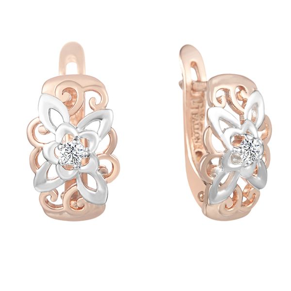 

fj women 585 rose gold color drop earrings square white flowers one cubic zircon dangle earrings, Silver