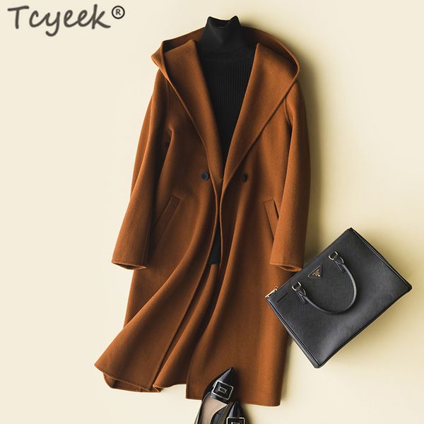 

tcyeek wool coat women clothes 2019 fashion autumn woolen trench coat female long slim women's winter jackets and coats zy1333, Black