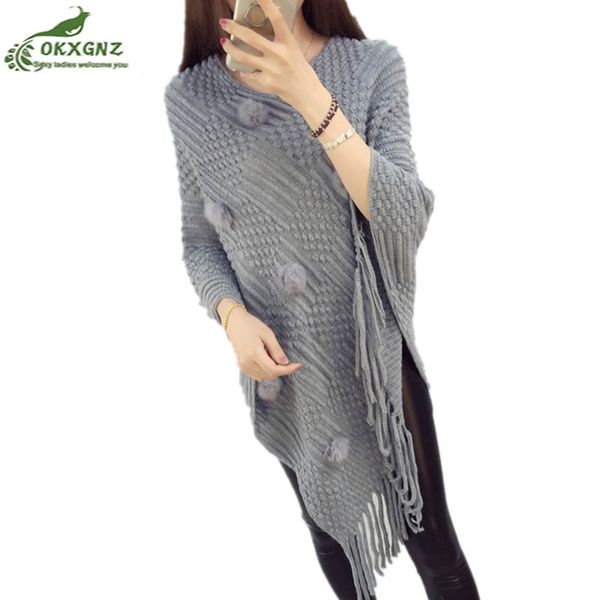 

2019 autumn and winter new fringed women's sweater bat shirt irregular shawl loose cloak jacket elasticity sweater female okxgnz, Black