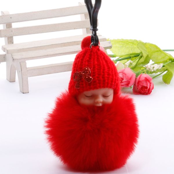 

сладкий пушистый pompom младенце key chain искусственного меха кролика pom пон трикотажные hat baby doll брелок автомобиля keyring игрушки м