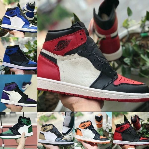 

2019 high 1 OG TOP 3 запрещено разведение Royal Blue mid-мужская женская баскетбольная обувь новый 1S сломанный щит красный и белый носок