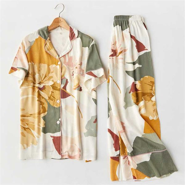 

women's sleepwear 2021 satin floral printing pajamas long sleeve pyjamas women v-neck pijama mujer loungewear home clothes sleep set h8, Black;red