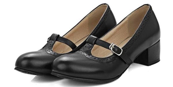 

2019 women's shoes in spring and autumn with new style low heel coarse heel round head, Black