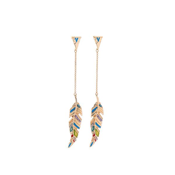 

zwpon new bridal feather earrings 2019 rainbow enamel crystal leaf drop earrings for women jewelry wholesale, Silver