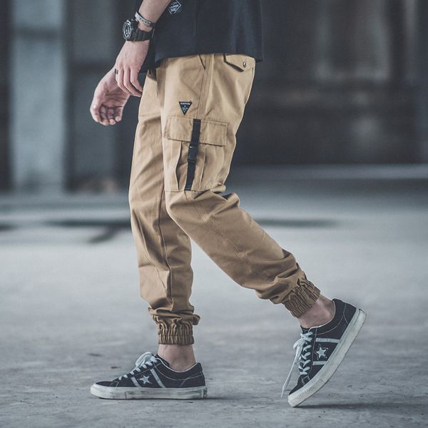 

fashion streetwear men jeans khaki color loose fit big pocket cargo pants harem trousers elastic waist hip hop joggers pants men, Blue