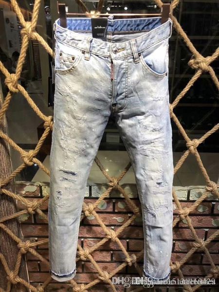 

20 jeans mens distressed ripped biker designer jeansslim fit motorcycle biker denim fashion designer pants hip hop mens jeans, Blue