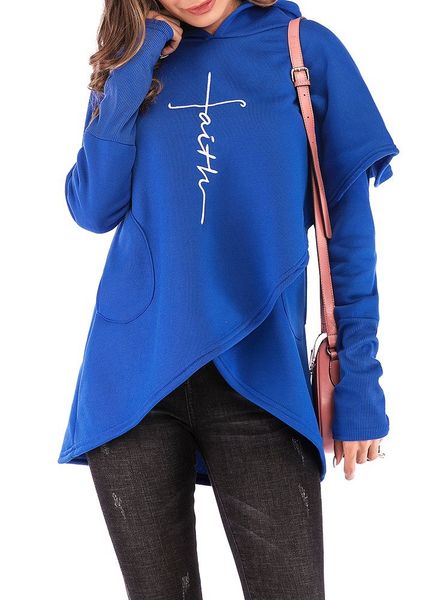 

fashion women hoodie coats faith letter print asymmetric casual loose coat pullover sweatshirts hooded g12629bl-3xl, Black
