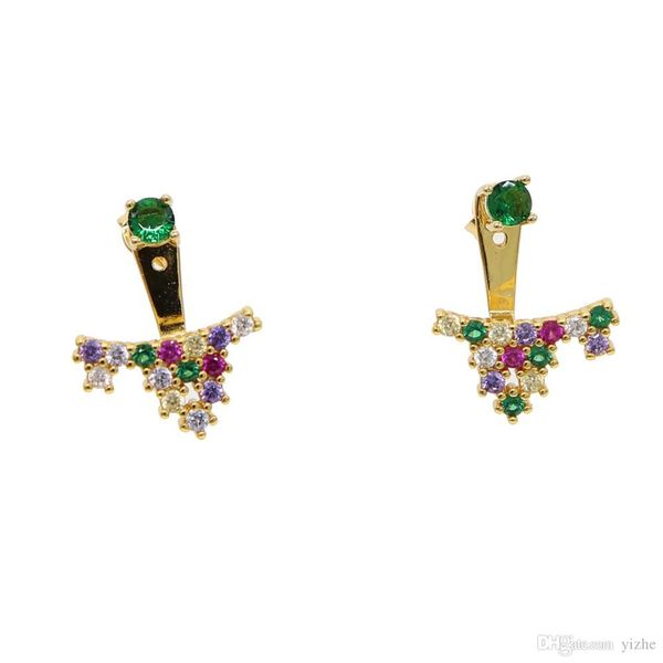 

front back cz earring mix multi color stone elegance gold color double side women girl fashion jewelry high quality, Silver