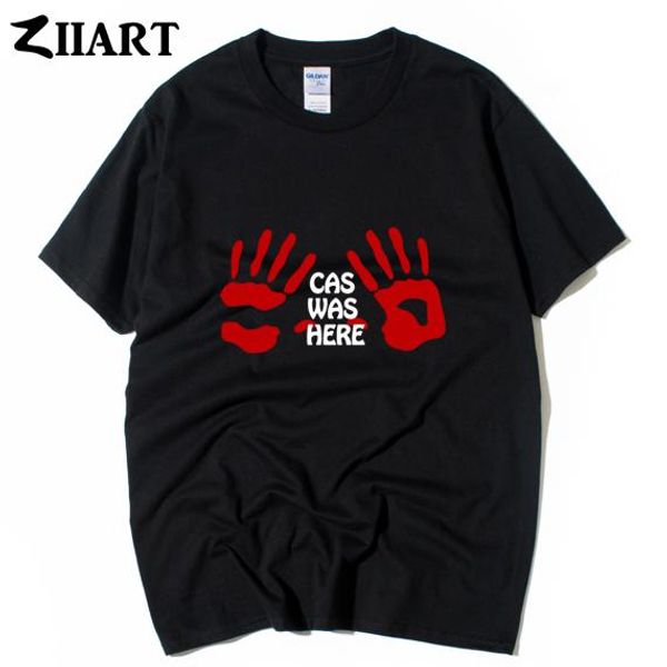 

сверхъестественный ангел кастиэль саз был здесь красного handprinting пары одежды мужчина мальчики мужским о-образный вырез хлопок с коротки, White;black