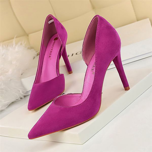 

2020 spring women suede purple yellow orange high heels pumps summer designer flock tacones altos mujer dress shoe big size, Black