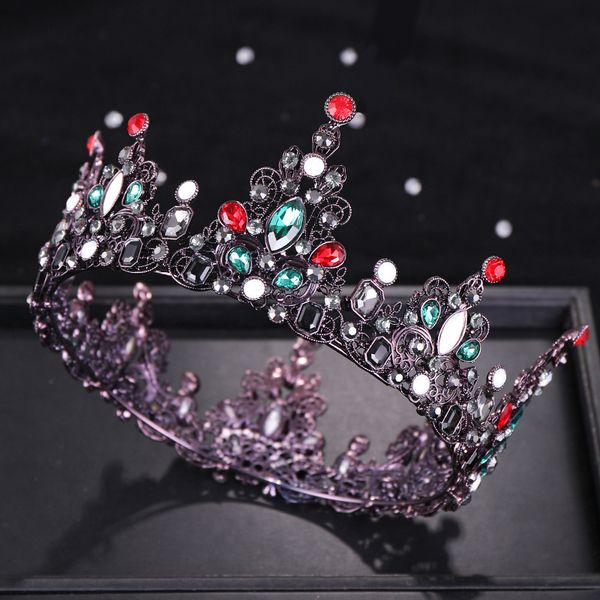 

diezi baroque multicolor black crystal tiara crowns for bridal diadem queen crown for wedding bride headband hair accessories, White;golden