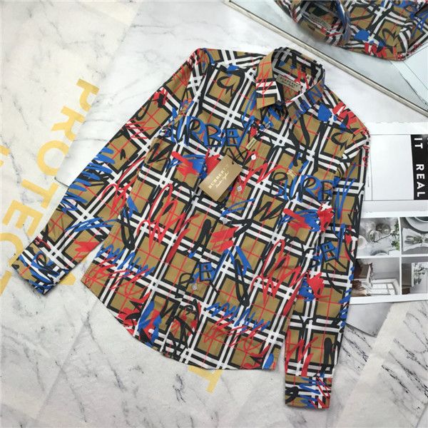 

19ss luxurious brand bbr shirt long sleeve fashion classic graffiti breathable men and women casual outdoor shirt, Gray;blue