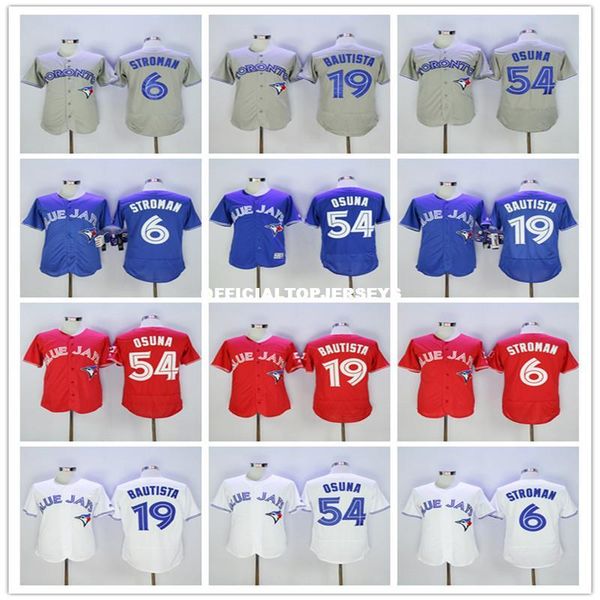 

men's 6 marcus stroman 19 jose bautista 54 roberto osuna home alternate flexbase stitched jerseys gray blue red white, Black;blue