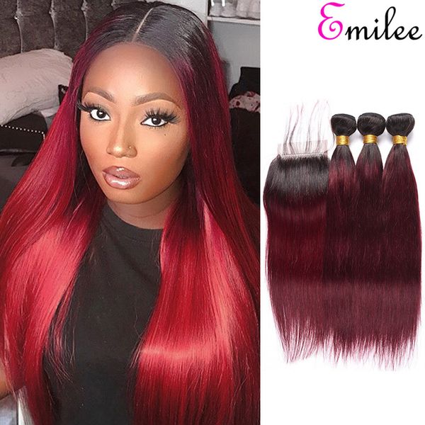 

emilee indian two tone virgin hair ombre straight hair bundles pre-colored 1b/99j human hair bundles 1/3/4pcs, Black