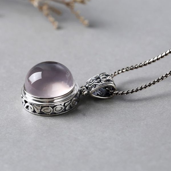

big natural gemstone розовый кварц подвеска для женщин красивых vintage 925 стерлингового серебро кристаллических ювелирных изделий colar fe, Silver