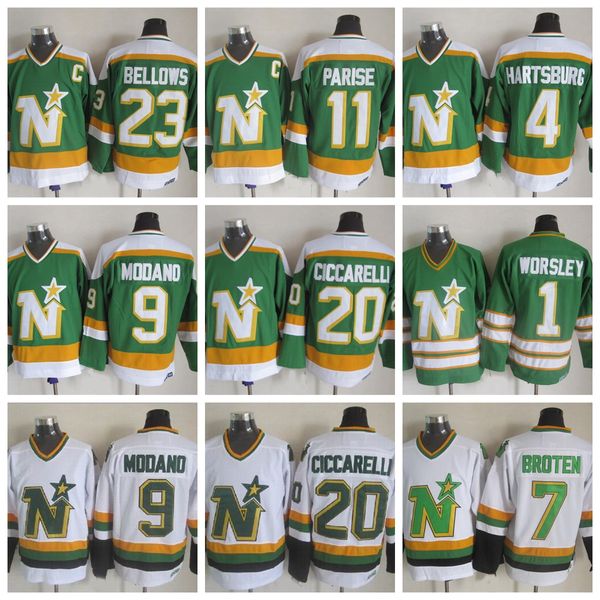 

mens womens youth minnesota north stars jerseys 9 mike modano 1 gump worsley 20 dino ciccarelli 4 craig hartsburg 11 jp parise jerseys, Black;red