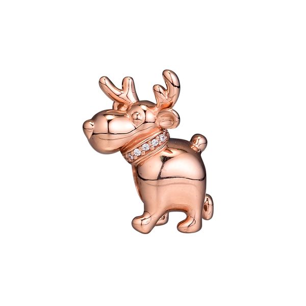 

2018 winter 925 sterling silver jewelry reindeer rose gold charm beads fits pandora bracelets necklace for women jewelry making, Bronze;silver