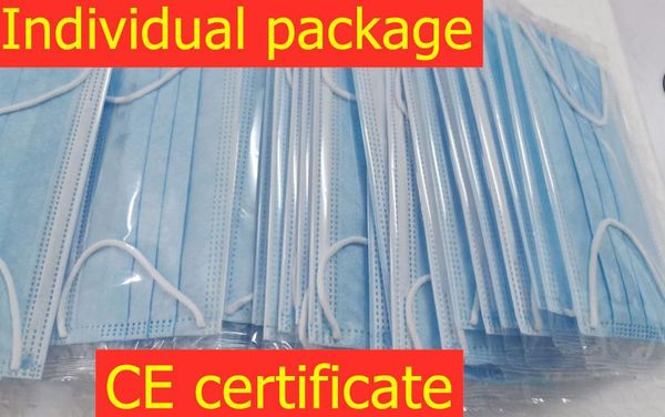 

in stock disposable mask with independent individual package ce certification, 3-layers of disinfection and safety protection thickened