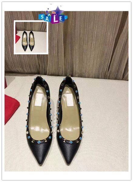 

luxury patent leather women pointed toe pumps rivet stiletto heels high heels wedding dress shoes 8.5cm, Black