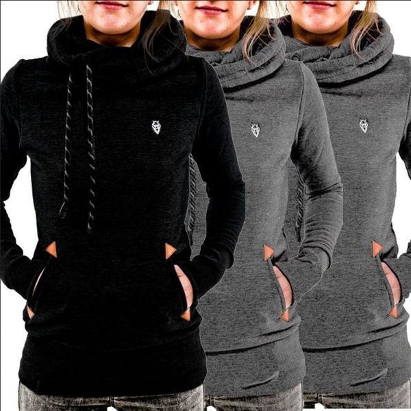 

2019 autumn women pocket hoody hoodie long sleeve hooded sweatshirt pullover jumper coat black gray casual slim